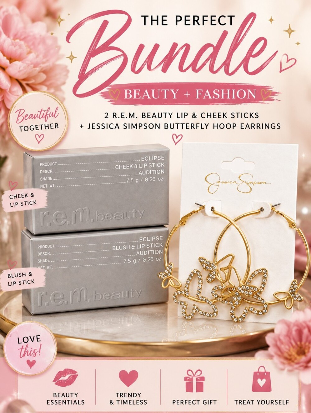 3 Pc Bundle: 2 r.e.m. beauty Eclipse NIB & Jessica Simpson Butterfly hoops
